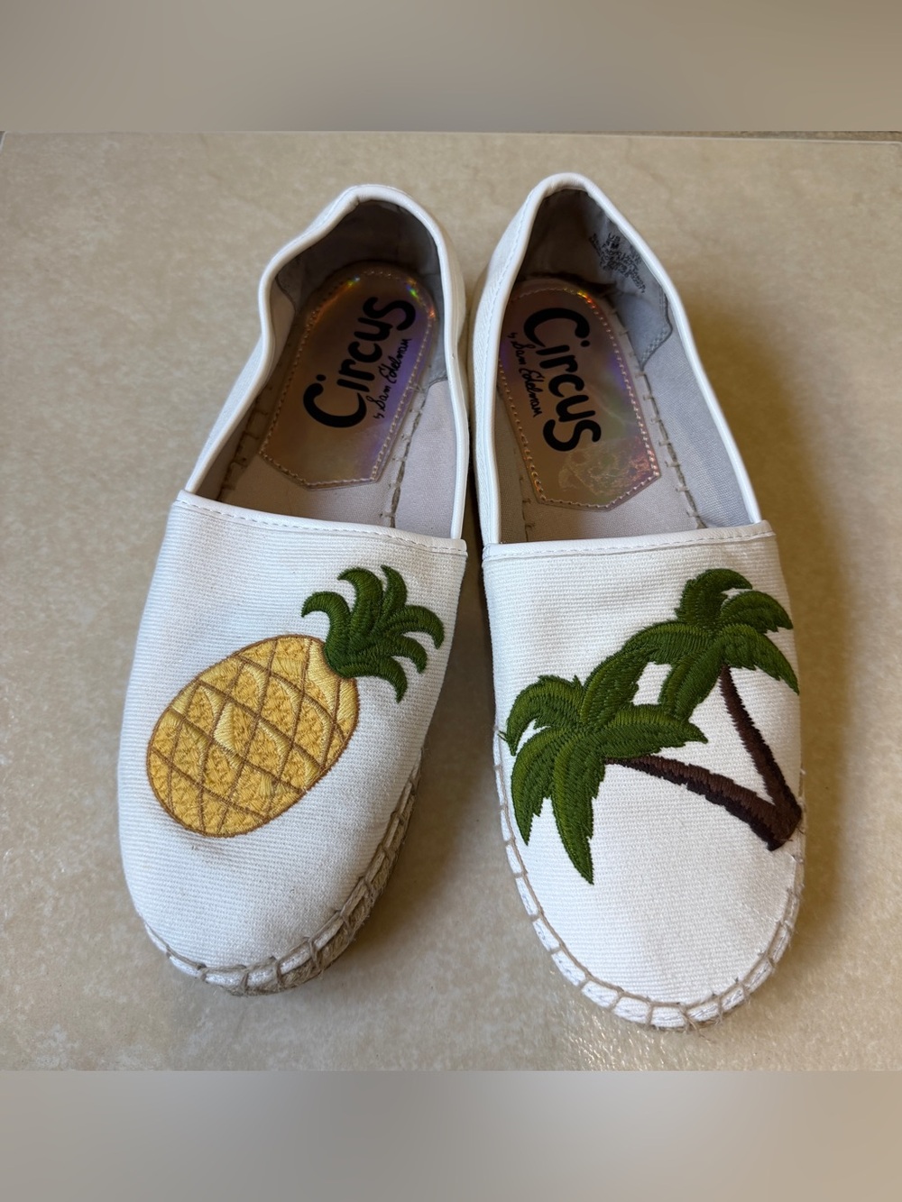 Circus by Sam Edelman Espadrille Flats Women’s 8 Leni Pineapple Palm Tree White